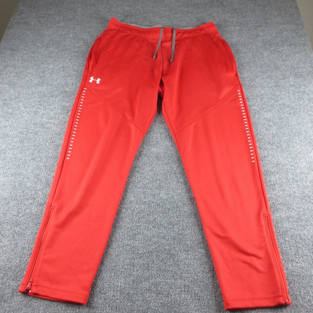 Under Armour Track Pants Mens XL Red ColdGear Elastic Waist Ankle Zip Pocket